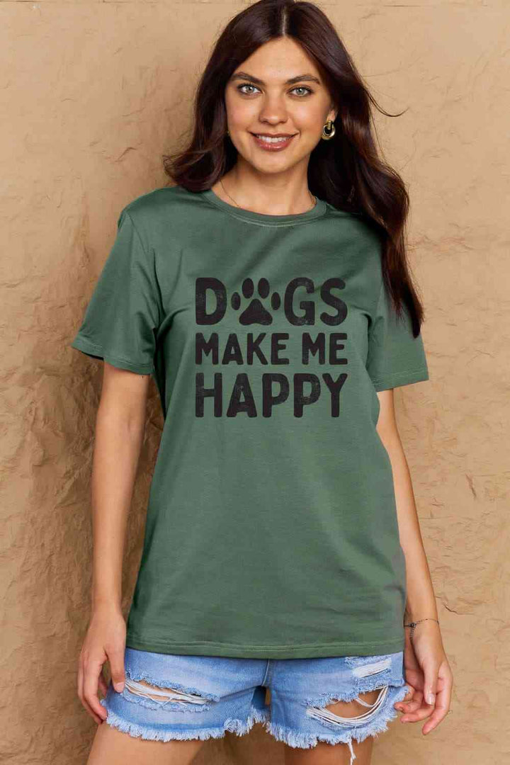 Simply Love Full Size DOGS MAKE ME HAPPY Graphic Cotton T-Shirt | 1mrk.com