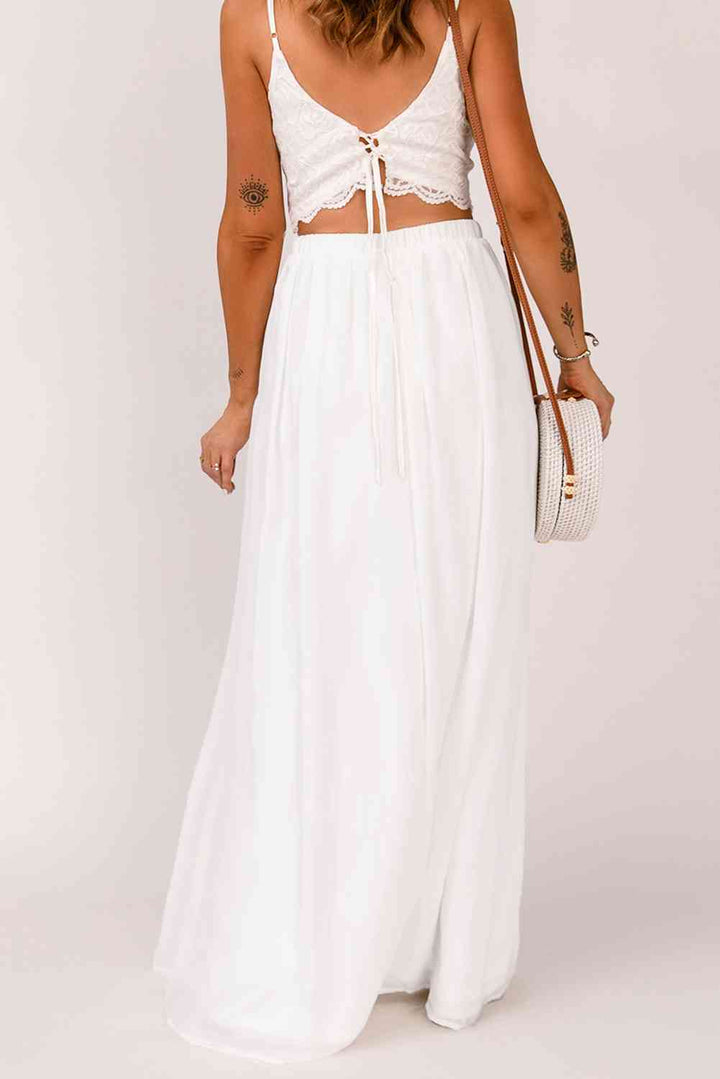 Elastic Waistband Split Maxi Skirt |1mrk.com