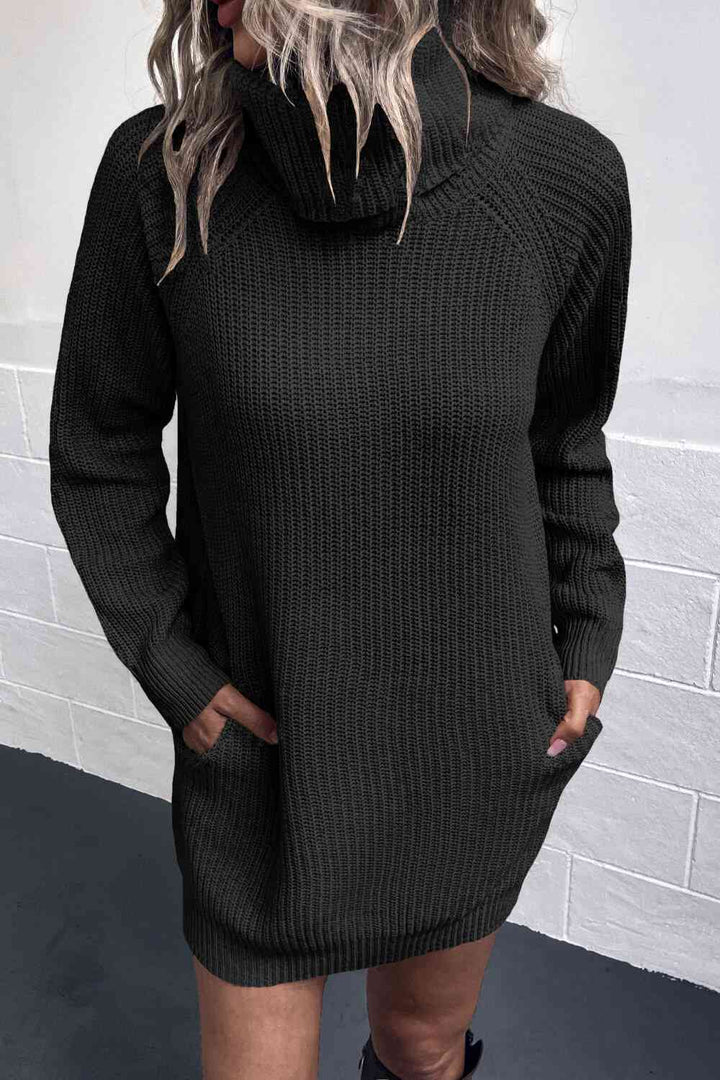 Turtleneck Sweater Dress with Pockets |1mrk.com