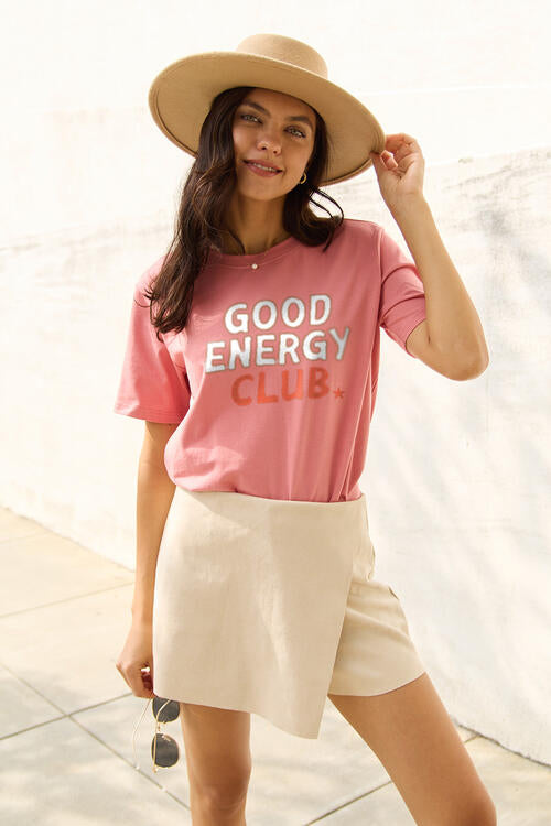 Simply Love Full Size GOOD ENERGY CLUB Short Sleeve T-Shirt | 1mrk.com