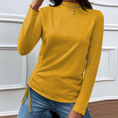 Drawstring Mock Neck Long Sleeve T-Shirt | 1mrk.com