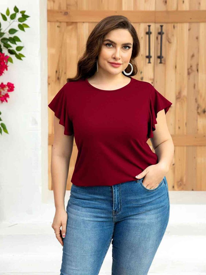 Flutter Sleeve Round Neck Tee | 1mrk.com