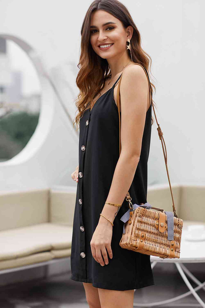 Buttoned Spaghetti Strap Dress |1mrk.com