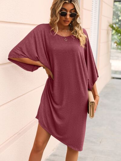 Round Neck Three-Quarter Sleeve Tee Dress | Trendsi