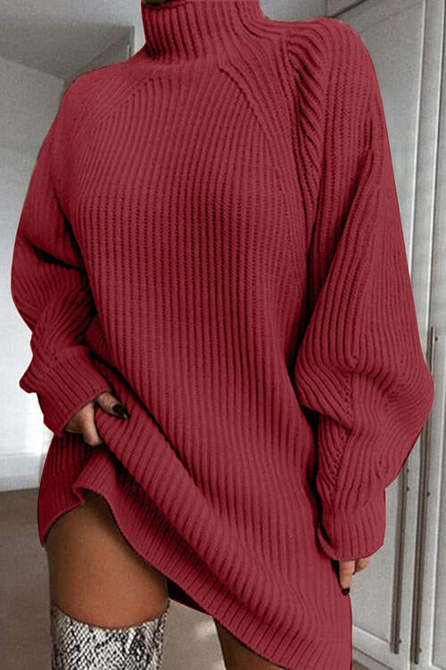 Mock Neck Dropped Shoulder Sweater Dress | 1mrk.com