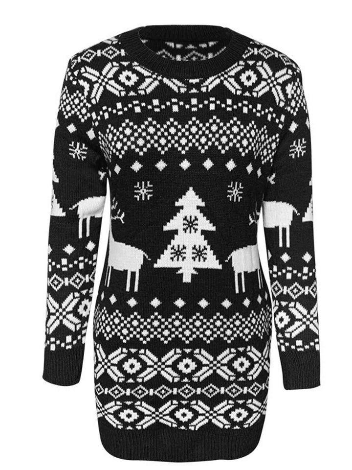 Christmas Element Round Neck Mini Sweater Dress | 1mrk.com