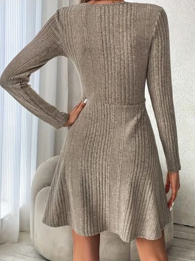 Ribbed Scoop Neck Long Sleeve Sweater Dress | Trendsi