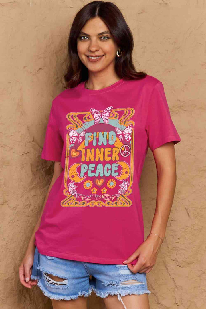 Simply Love Full Size FIND INNER PEACE Graphic Cotton T-Shirt | 1mrk.com