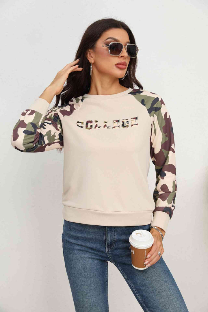 Camouflage Raglan Sleeve Sweatshirt |1mrk.com