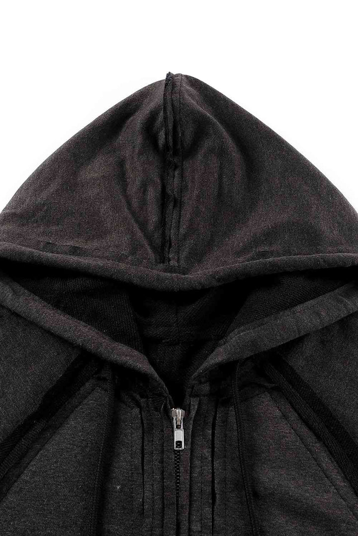 Exposed Seam Drawstring Hooded Jacket with Pockets | 1mrk.com