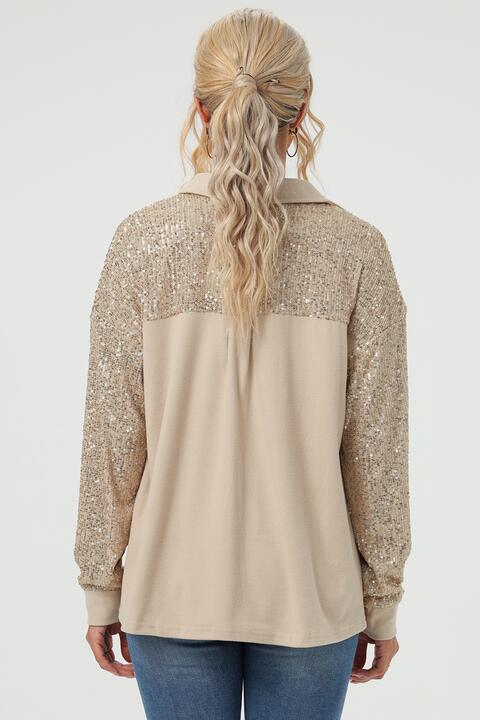 Sequin Long Sleeve Shirt |1mrk.com