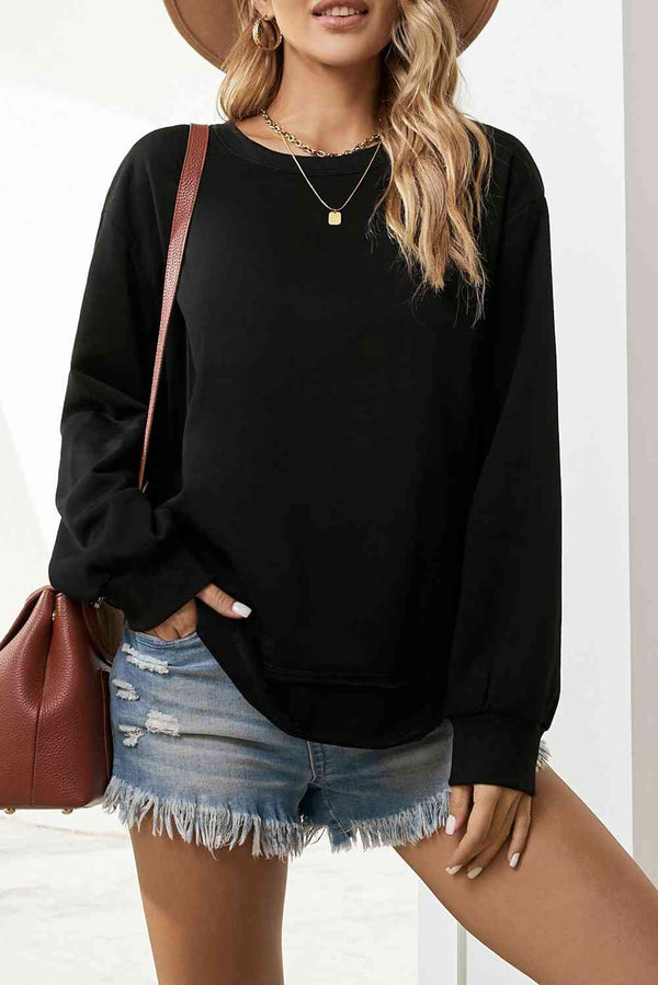 Side Slit Drop Shoulder Sweatshirt |1mrk.com