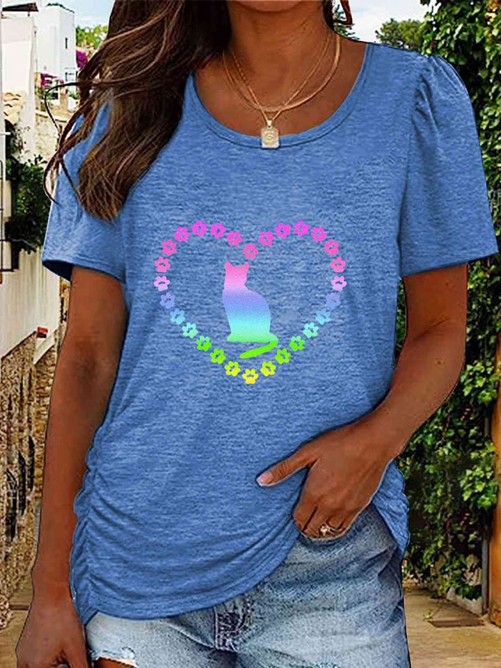 Full Size Cat Heart Graphic Short Sleeve T-Shirt | 1mrk.com