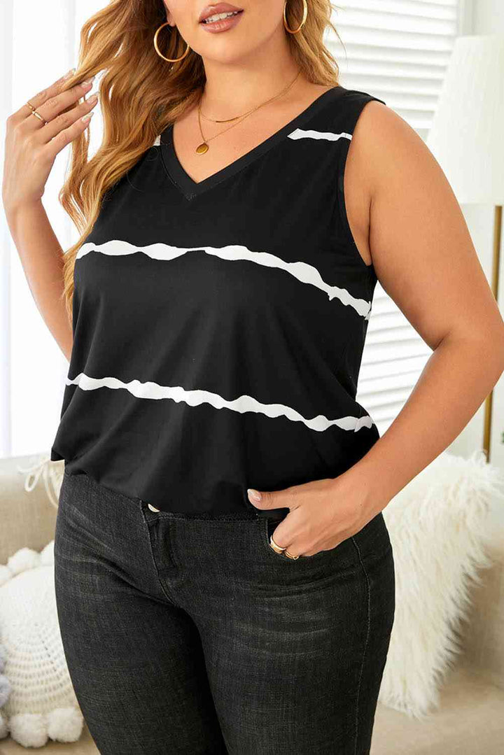 Plus Size Printed V-Neck Tank | 1mrk.com