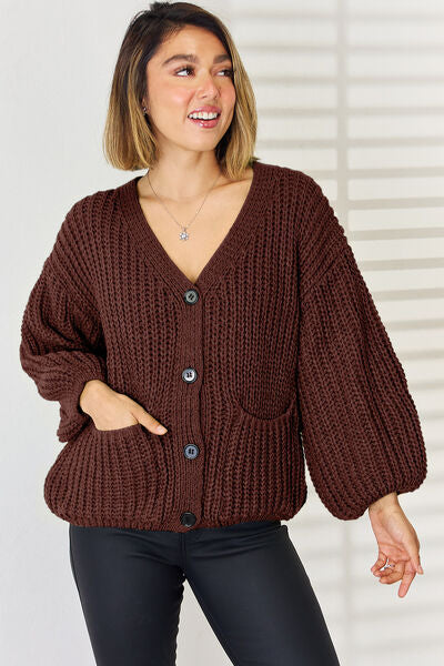 Pocketed Button Up Dropped Shoulder Cardigan | Trendsi