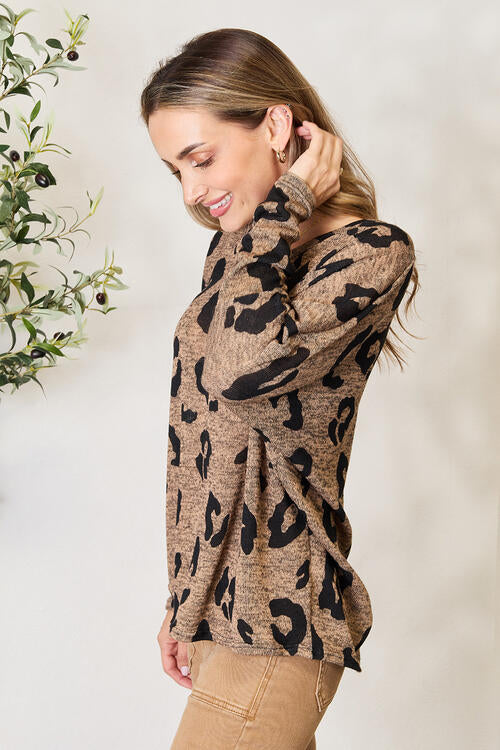 Hopely Full Size Leopard V-Neck Long Sleeve T-Shirt | 1mrk.com