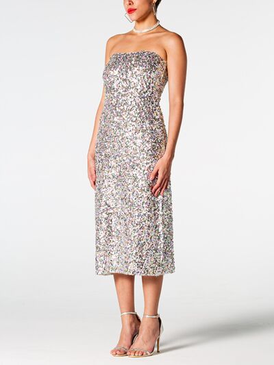 Sequin Straight Neck Midi Wrap Dress | 1mrk.com