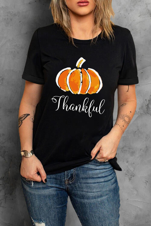 THANKFUL Round Neck Short Sleeve T-Shirt | 1mrk.com