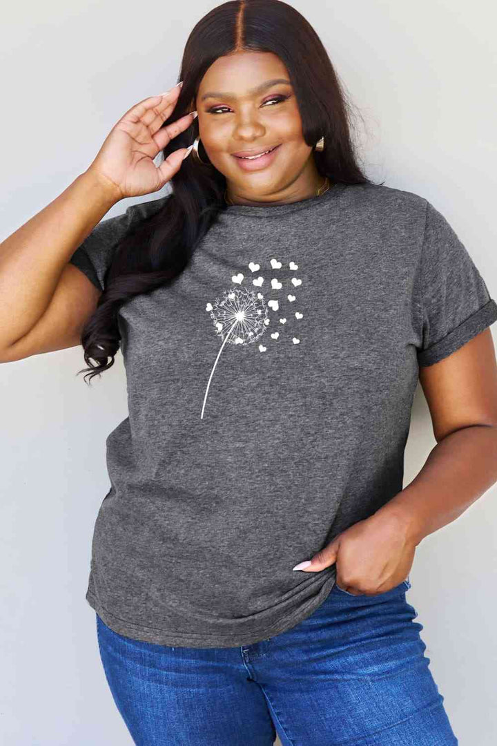 Simply Love Full Size Dandelion Heart Graphic Cotton T-Shirt | 1mrk.com