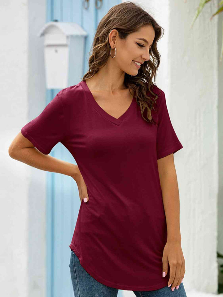 Full Size V-Neck Short Sleeve T-Shirt | 1mrk.com