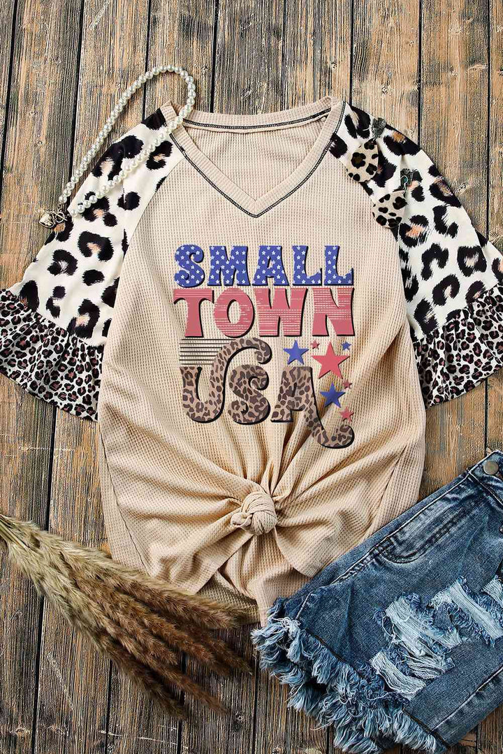 SMALL TOWN USA Graphic Leopard V-Neck Top | 1mrk.com