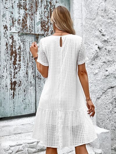 Round Neck Short Sleeve Ruffle Hem Dress |1mrk.com