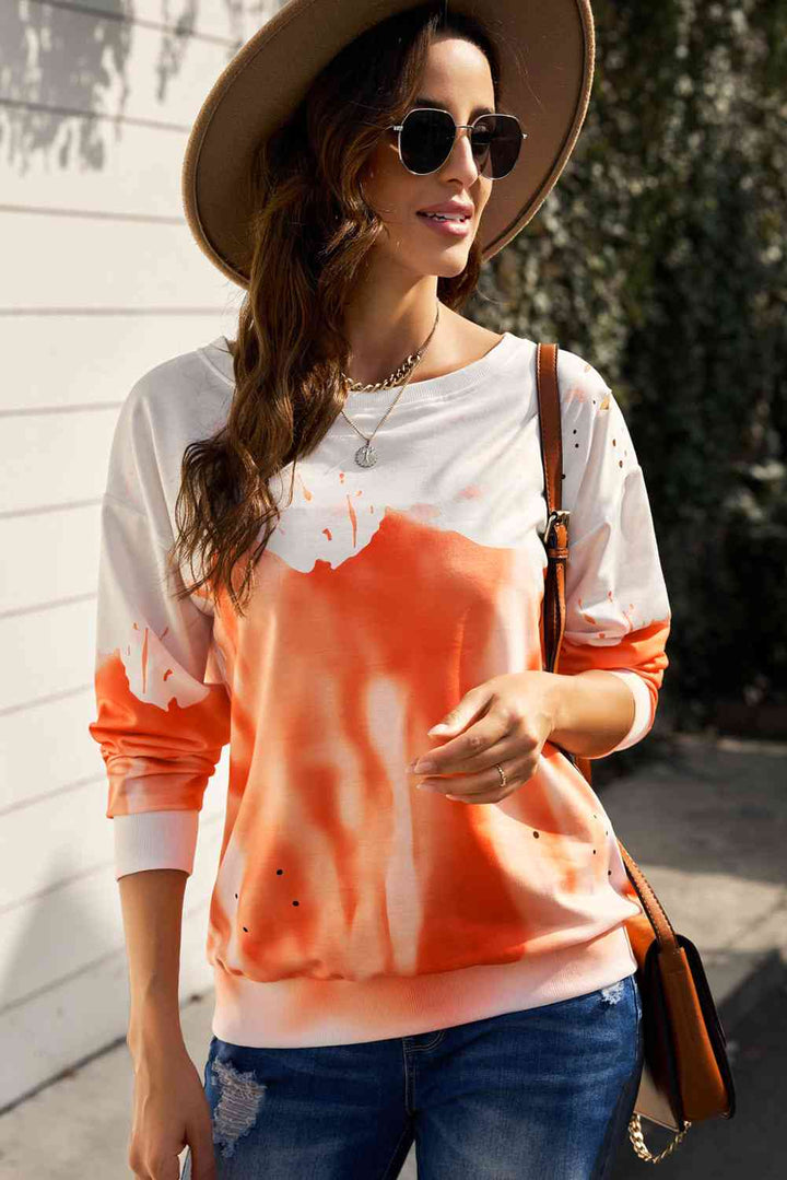 Tie Dye Round Neck Long Sleeve Sweatshirt |1mrk.com