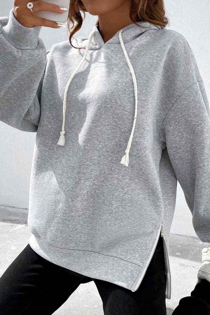 Side Zipper Dropped Shoulder Hoodie | 1mrk.com