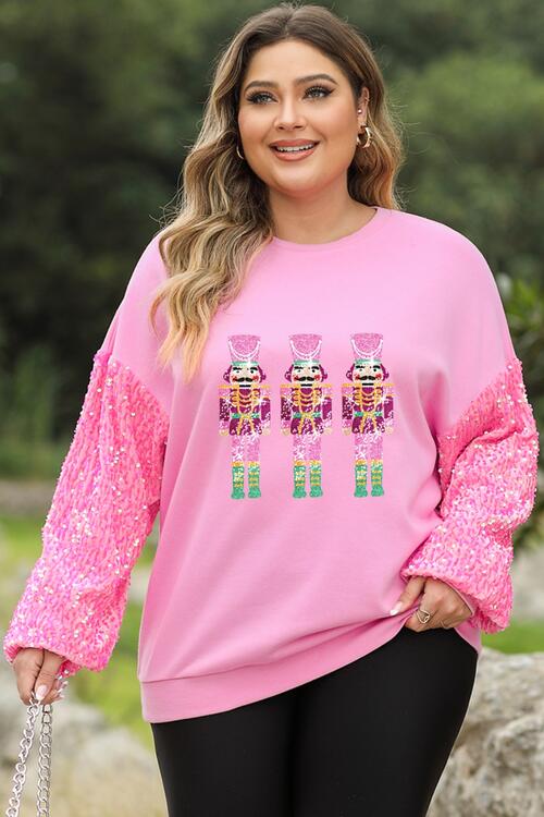 Plus Size Sequin Nutcracker Long Sleeve Sweatshirt |1mrk.com