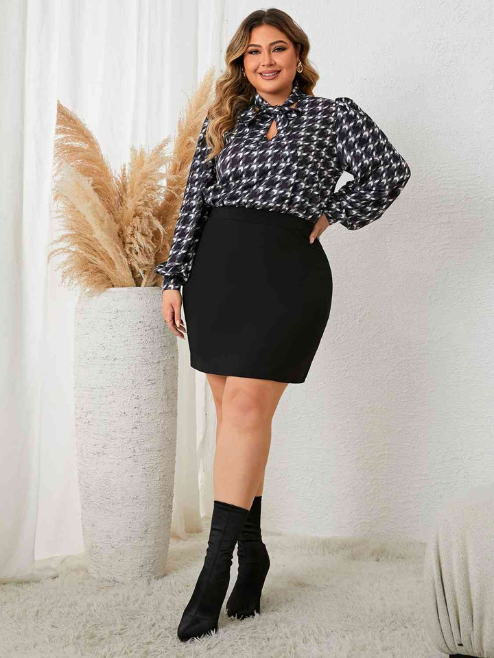 Plus Size Tie Neck Long Sleeve Mini Dress |1mrk.com