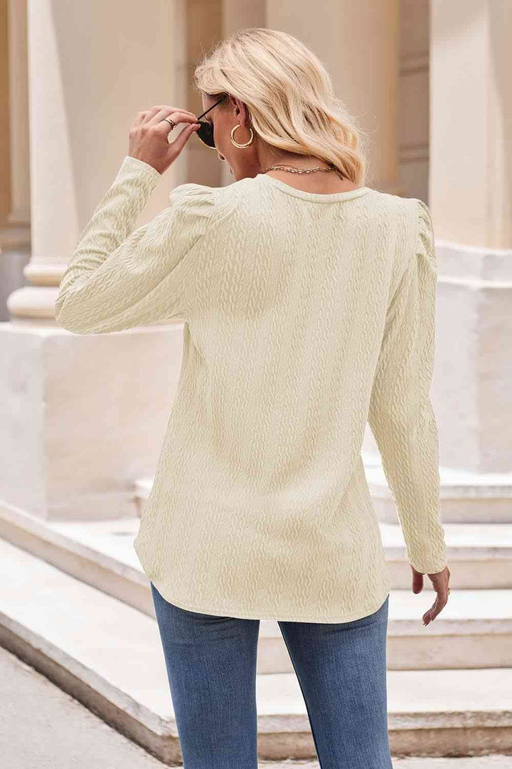 Round Neck Puff Sleeve Blouse | 1mrk.com