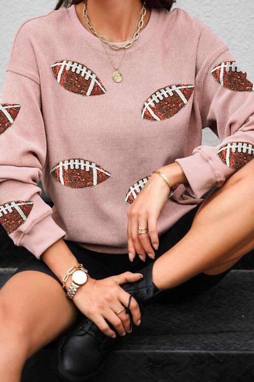 Sequin Football Patch Corduroy Sweatshirt |1mrk.com