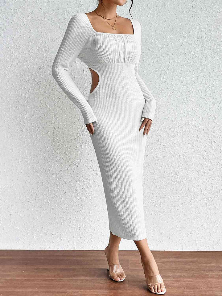 Square Neck Cutout Long Sleeve Dress |1mrk.com