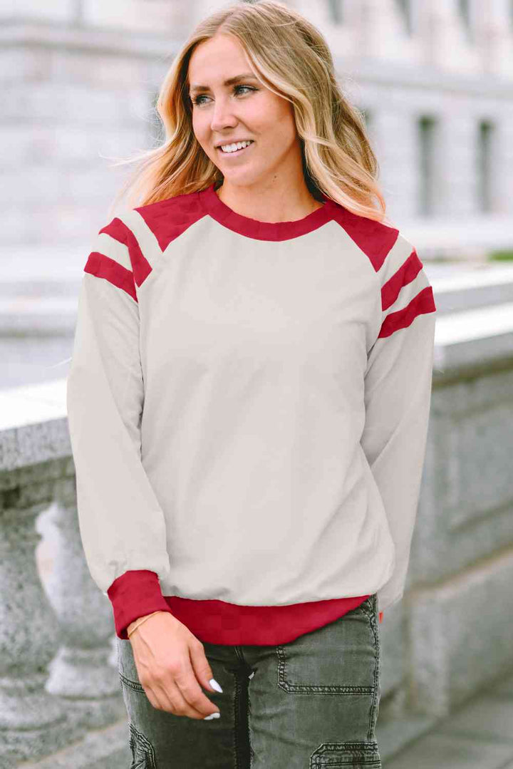 Contrast Round Neck Long Sleeve Sweatshirt |1mrk.com