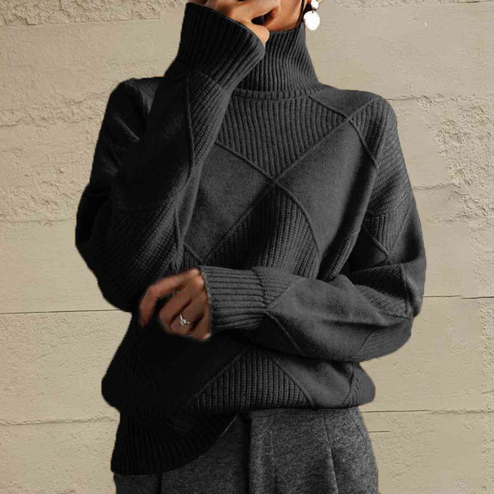 Geometric Turtleneck Long Sleeve Sweater |1mrk.com