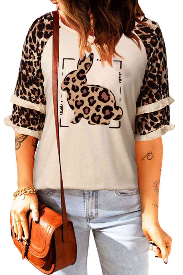 Leopard Bunny Graphic Layered Sleeve T-Shirt | 1mrk.com