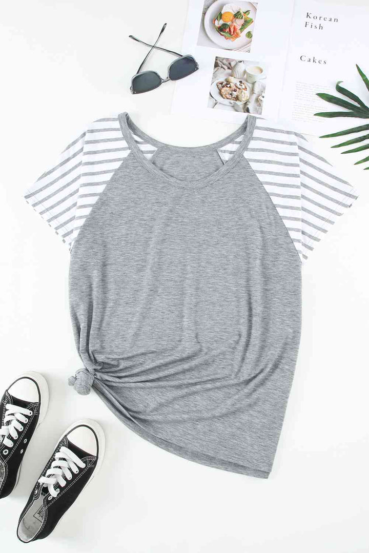 Plus Size Striped Raglan Sleeve T-Shirt | 1mrk.com