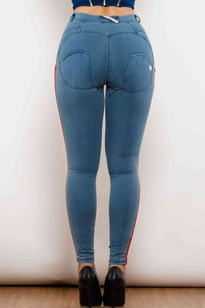 Side Stripe Contrast Buttoned Skinny Jeans | 1mrk.com