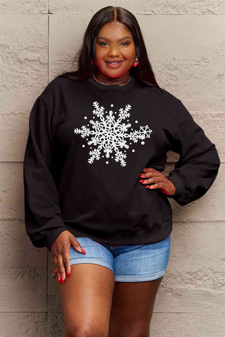 Simply Love Full Size Snowflake Graphic Sweatshirt |1mrk.com