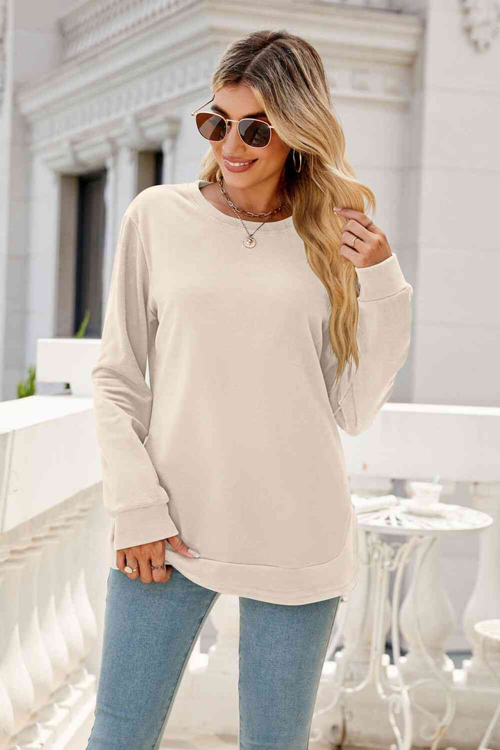 Round Neck Slit Tunic Top | 1mrk.com