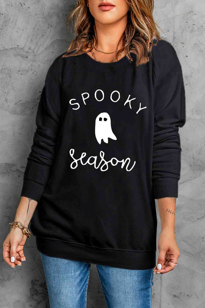 Round Neck Long Sleeve SPOOKY SEASON Graphic Sweatshirt |1mrk.com