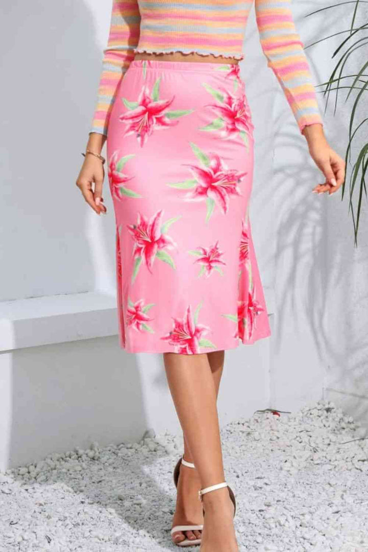 Floral Print Knee Length Skirt |1mrk.com