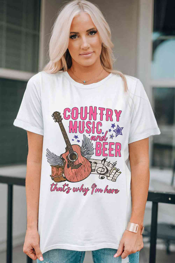 COUNTRY MUSIC & BEER Round Neck Tee | 1mrk.com