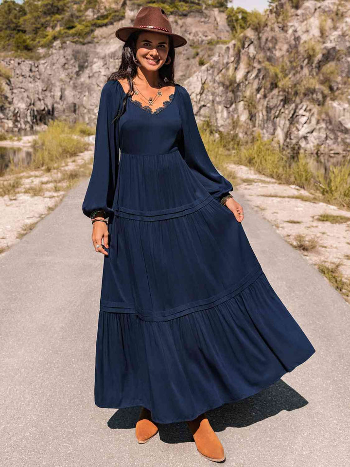 Long Sleeve Lace Trim Maxi Dress | 1mrk.com