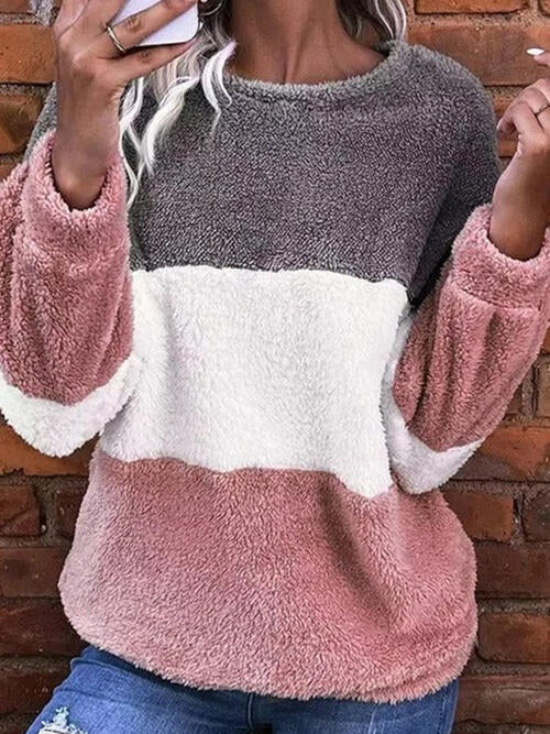 Color Block Round Neck Long Sleeve Sweatshirt |1mrk.com