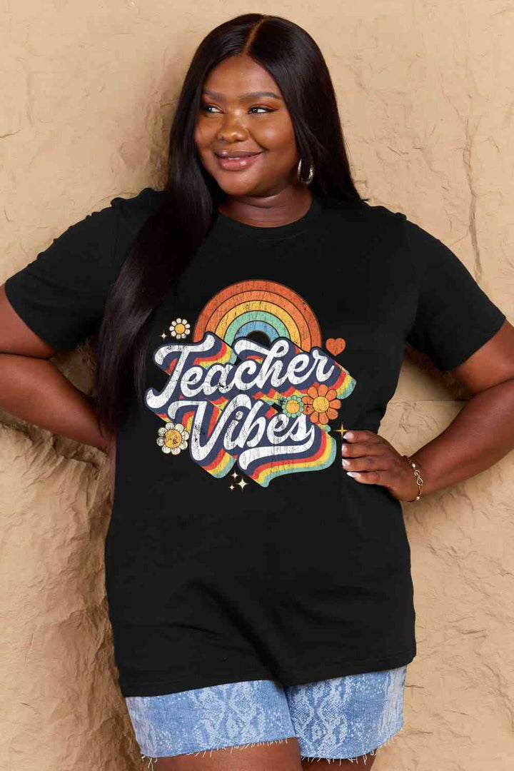 Simply Love Full Size TEACHER VIBES Graphic Cotton T-Shirt | 1mrk.com