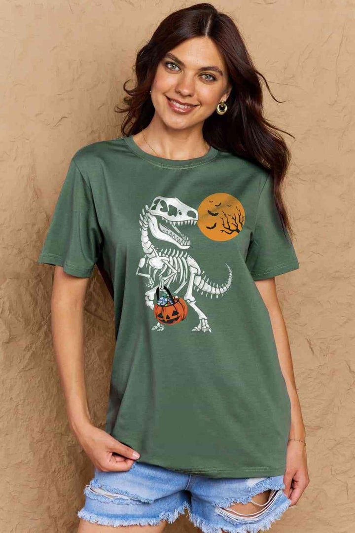 Simply Love Full Size Dinosaur Skeleton Graphic Cotton T-Shirt | 1mrk.com