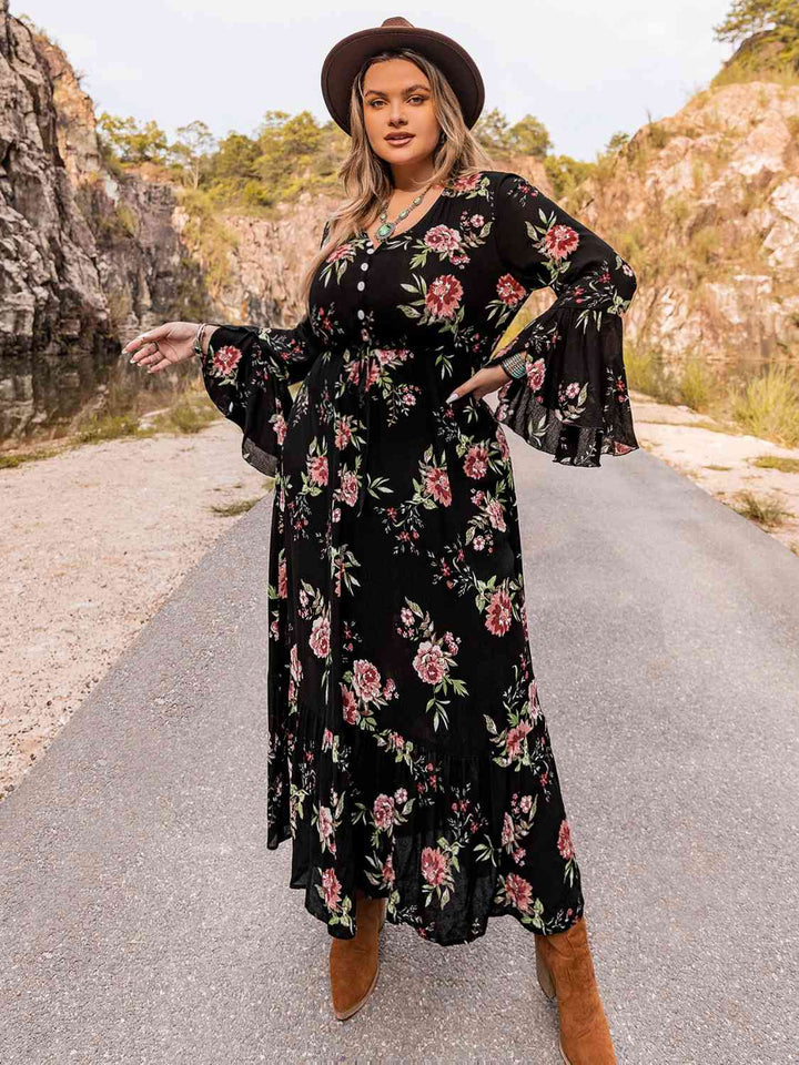 Plus Size Floral Flare Sleeve Dress | 1mrk.com