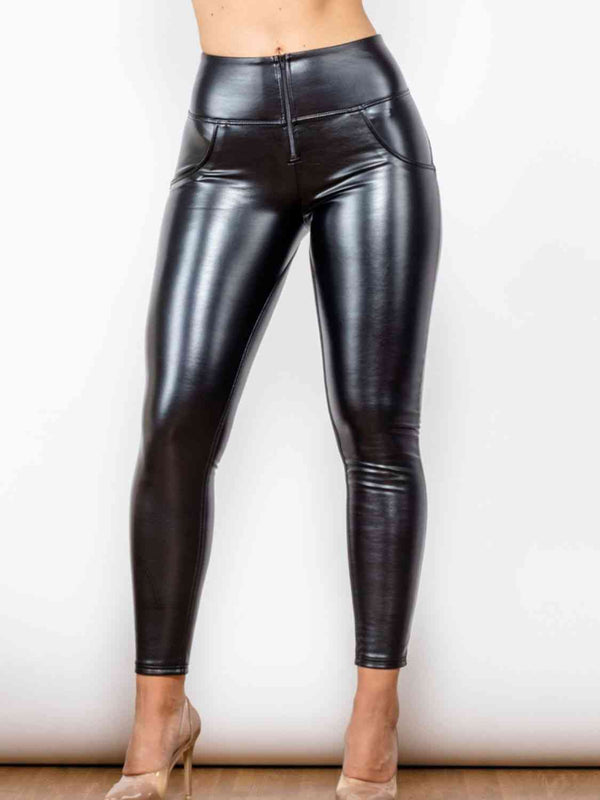 Glossy PU Leather Long Pants |1mrk.com