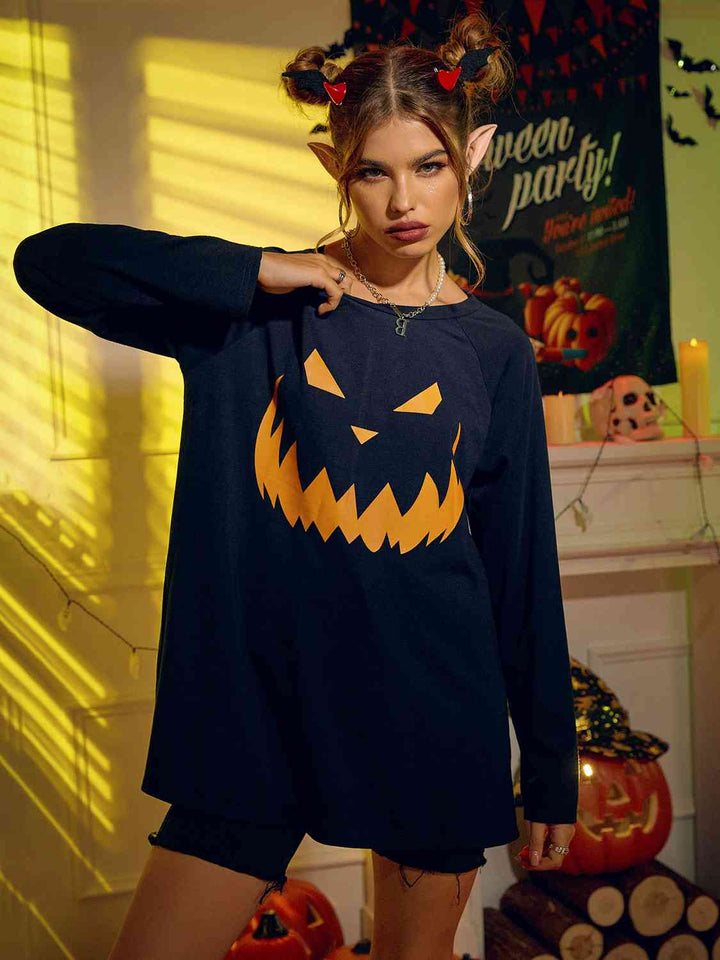 Round Neck Jack-o'-lantern Graphic T-Shirt | 1mrk.com